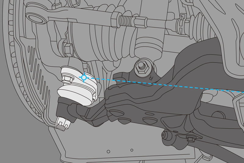 ■純正ロアボールジョイント
ローダウンによって狂いが生じたロールセンター。